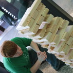 Contemplating Life Size Jenga in the front lobby